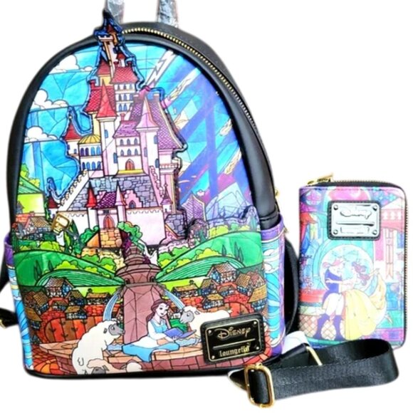 Loungefly Disney Beauty and the Beast Stained Glass Backpack with wallet main image 5